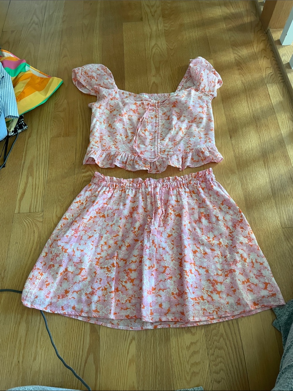 Abound Pink and Orange Floral Mini Dress Set